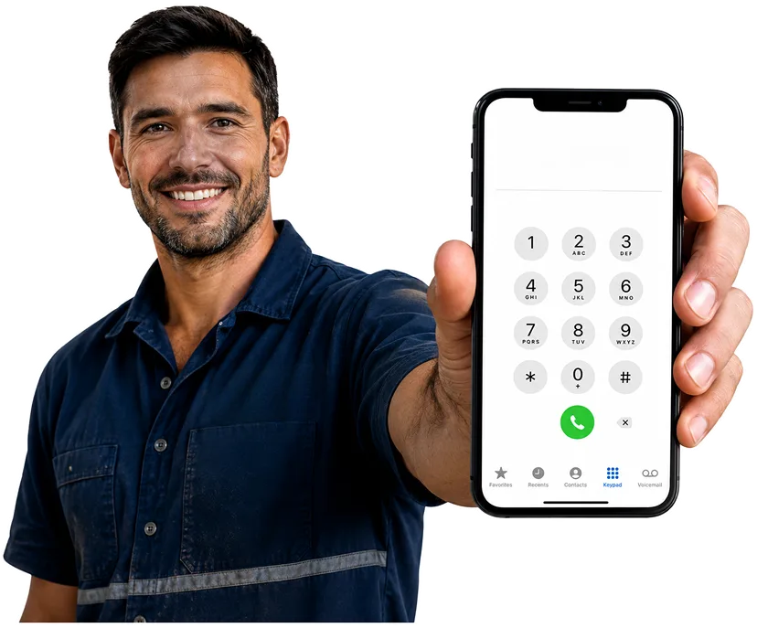 Vaucluse Blocked Drains plumber holding a phone — call 1300 585 048