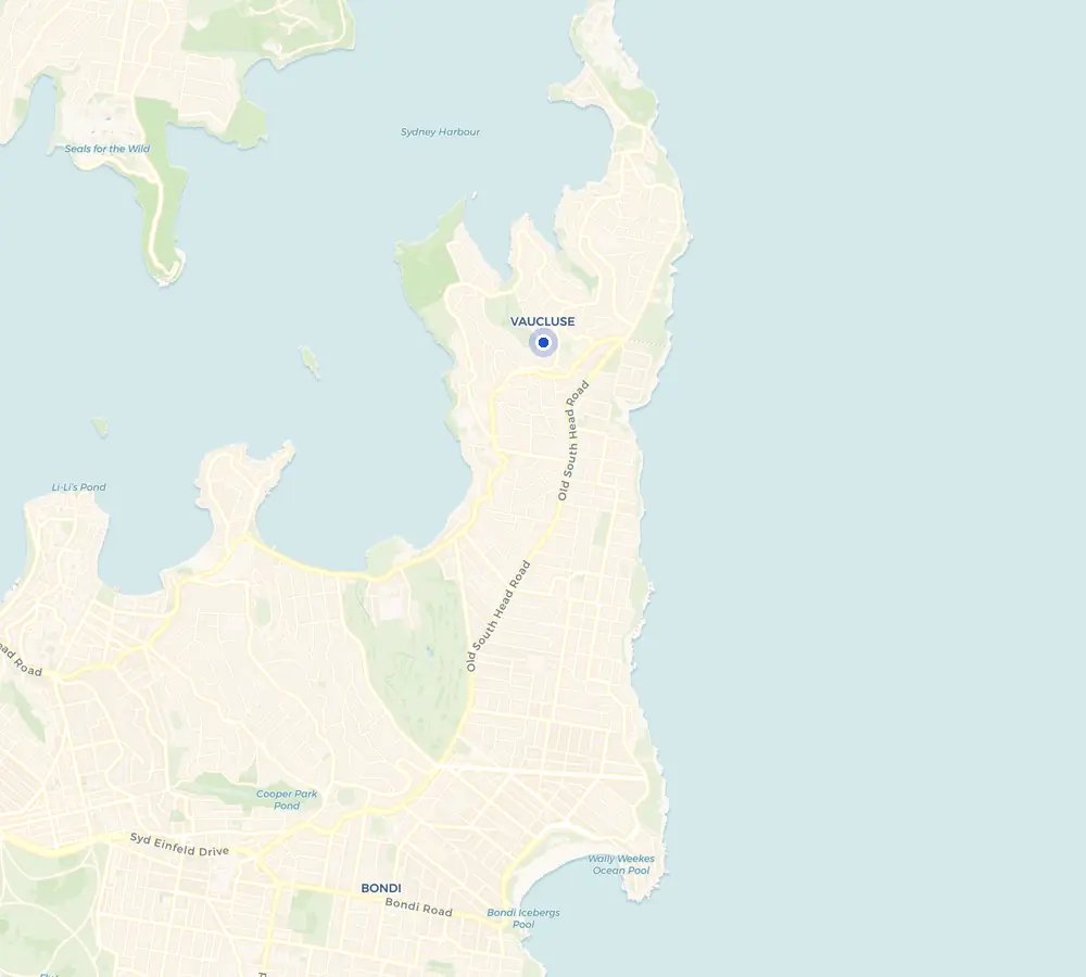 Map of the Vaucluse service area and the surrounding Eastern Suburbs, showing Vaucluse and the nearby streets we cover.