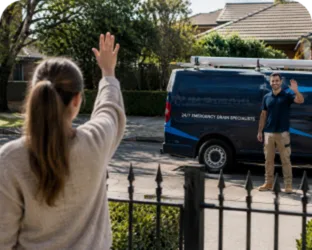 Customer waving goodbye to a Vaucluse Blocked Drains plumber